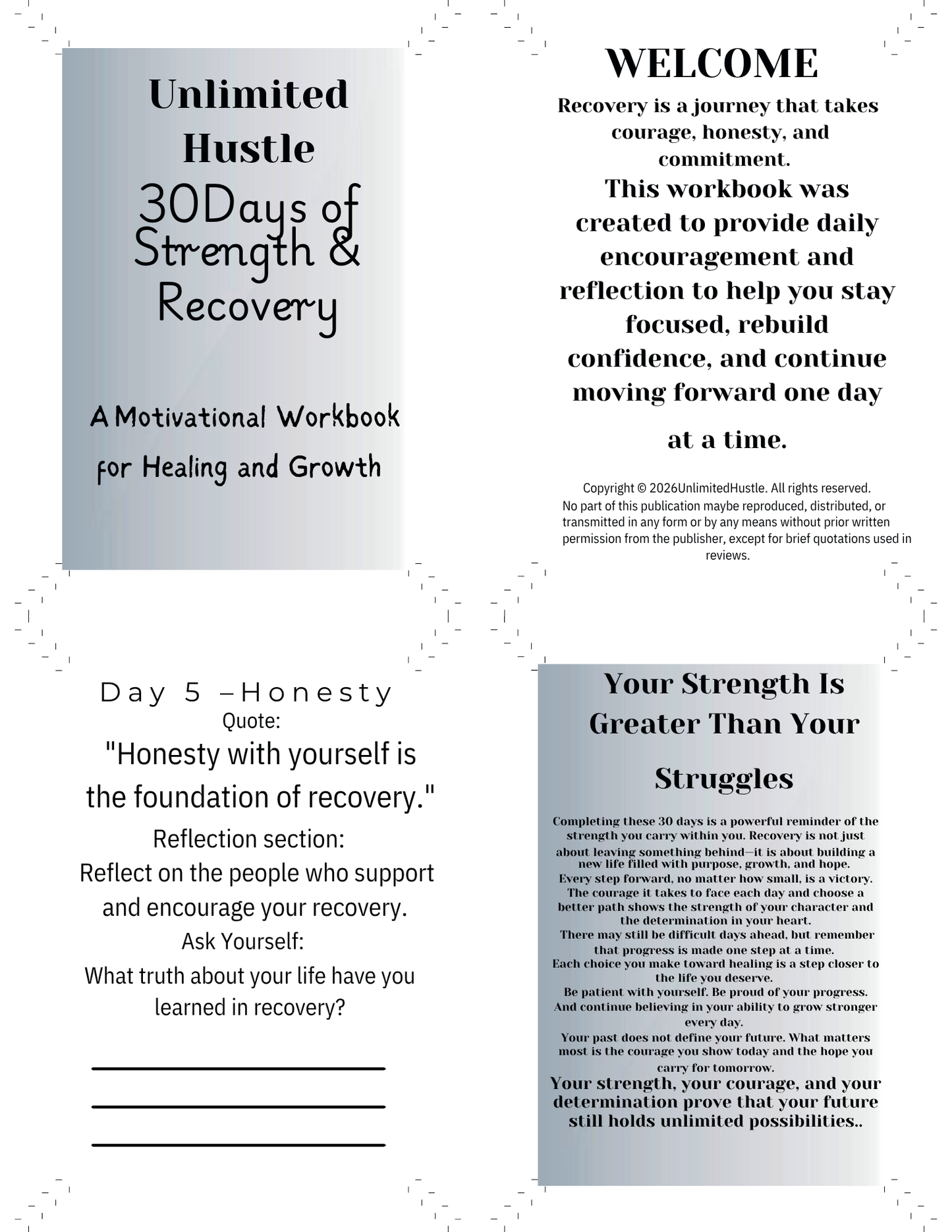 UNLIMITED HUSTLE: 30 days of Strength & Recovery - A motivational workbook for healing and growth