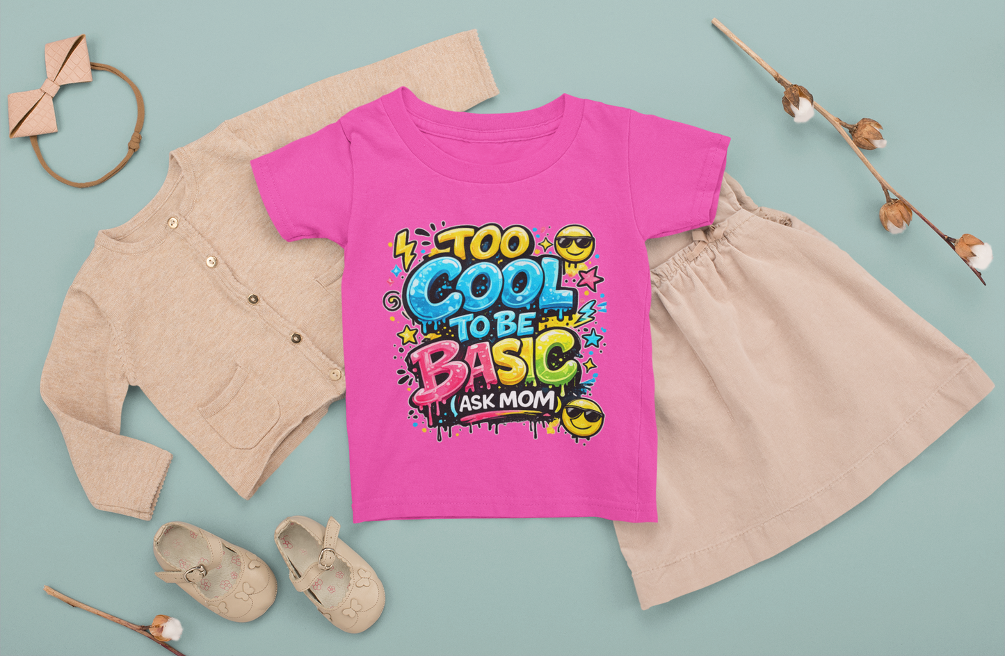“Too Cool to Be Basic (Ask Mom)” Kids Graphic Tee