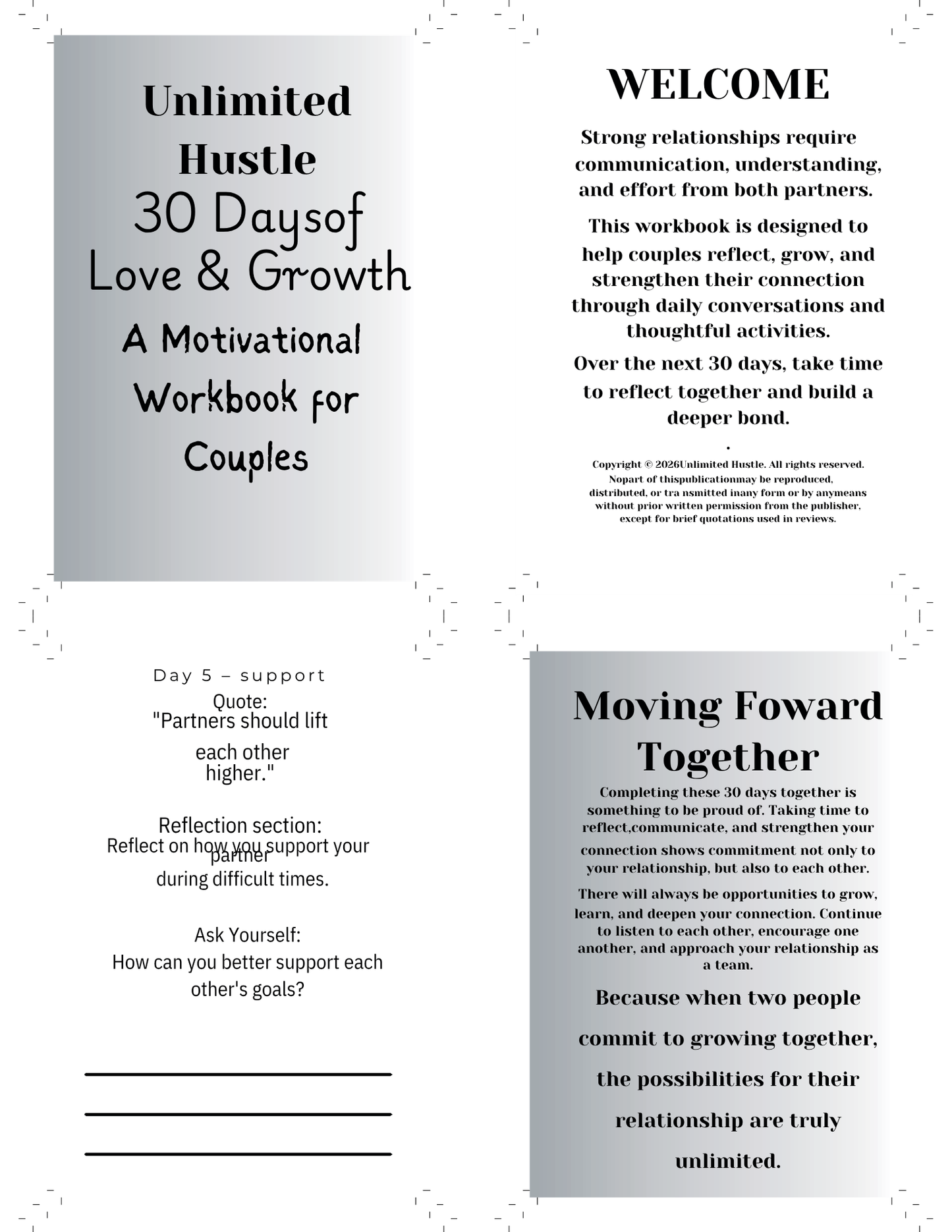 UNLIMITED HUSTLE: 30 days of Love & Growth - A motivational workbook for couples