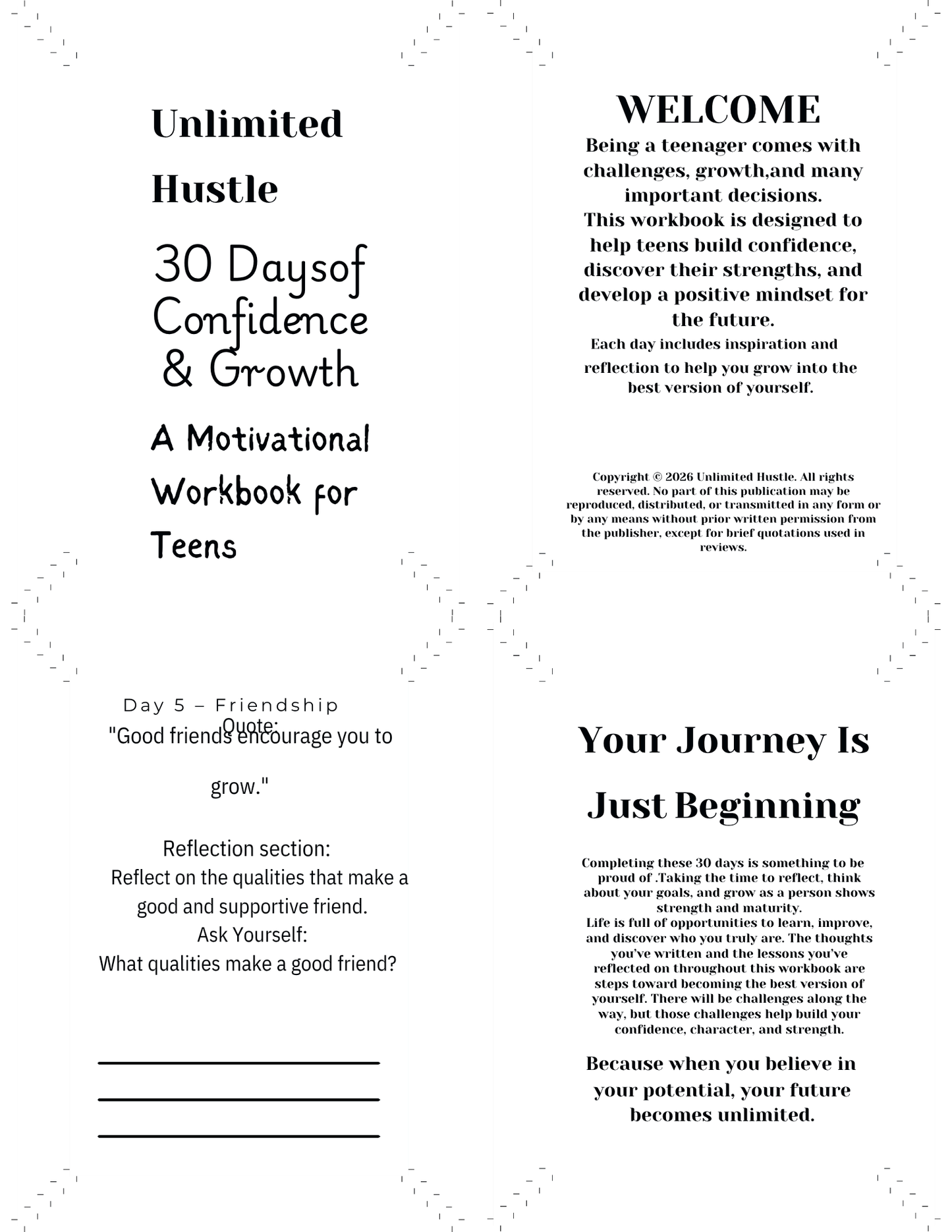 UNLIMITED HUSTLE: 30 days of Confidence &Growth - A motivational workbook for teens
